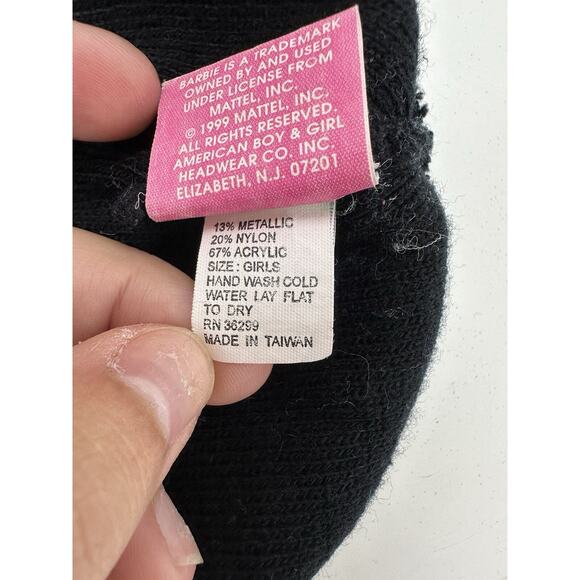 Barbie Girls Childrens Hat Black Purple Sparkly Beanie Pull On Knit VTG - Picture 6 of 9